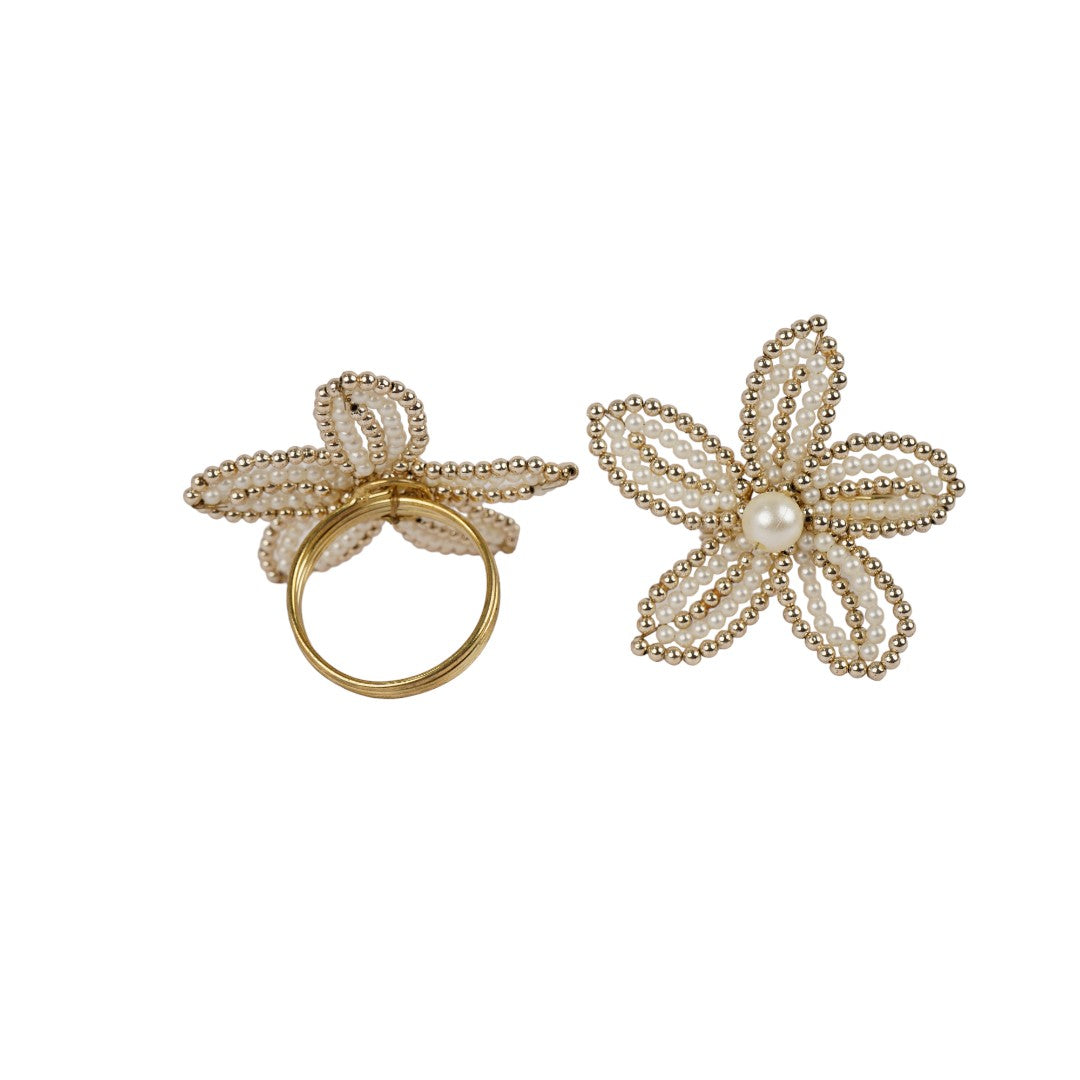 Flower Shape Beaded Napkin Ring Set of Four